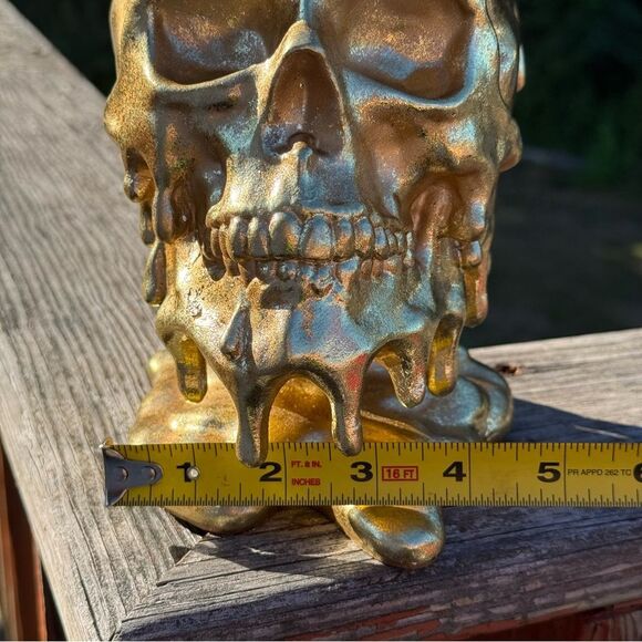 NEW Melted Metallic Gold Skull Art Sculpture 8” - Picture 6 of 6